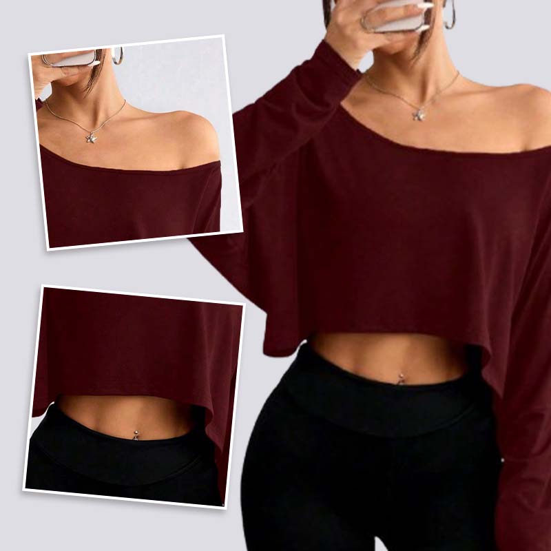 👚🌟️Limited Time 50% OFF🌀 Women's long sleeved oversized off shoulder and crop top