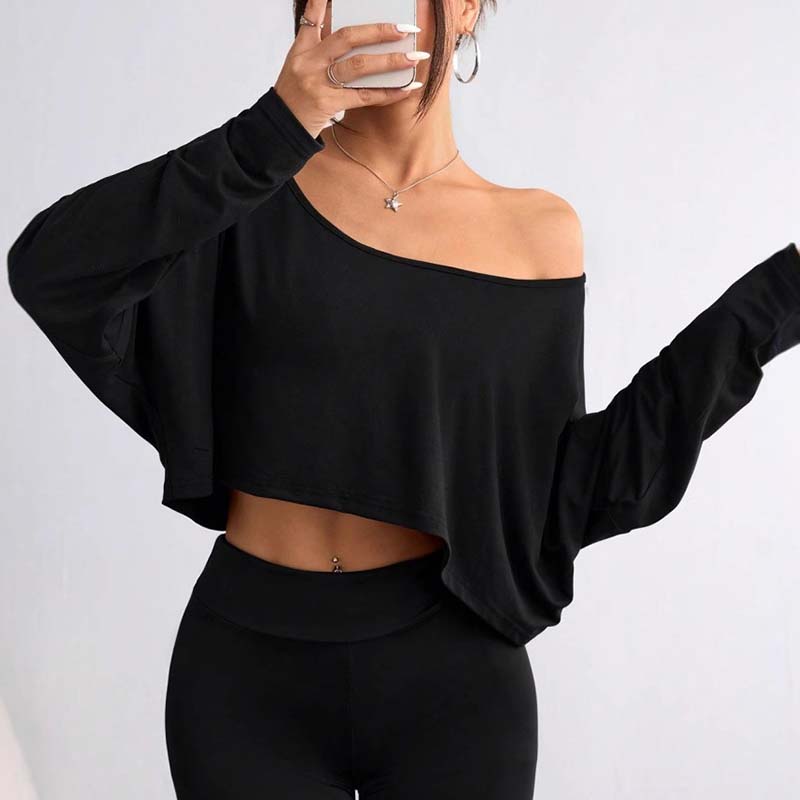 👚🌟️Limited Time 50% OFF🌀 Women's long sleeved oversized off shoulder and crop top