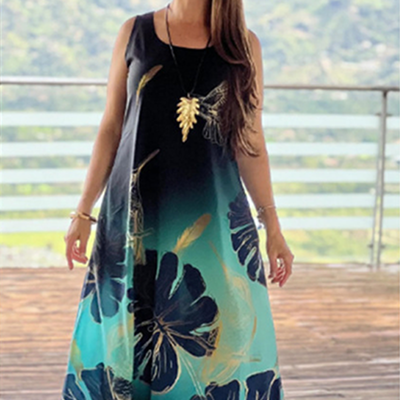 Women’s Loose Printed Sleeveless Maxi Dress