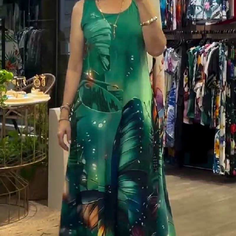 Women’s Loose Printed Sleeveless Maxi Dress
