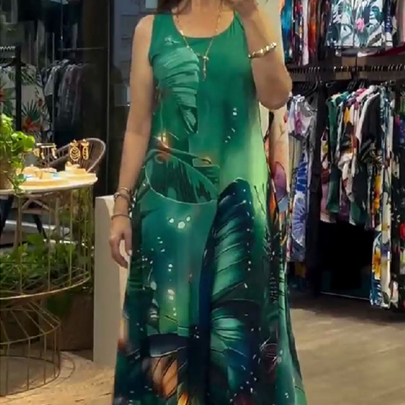 Women’s Loose Printed Sleeveless Maxi Dress