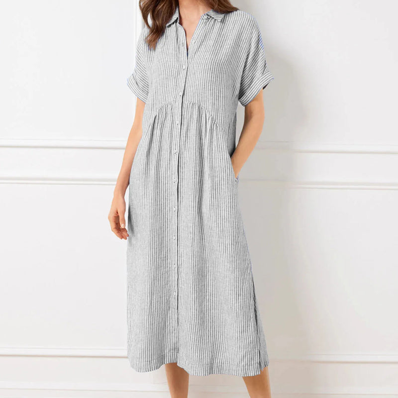 NEW🔥 Striped Lapel Button Down Shirt Dress | With Functional Pockets