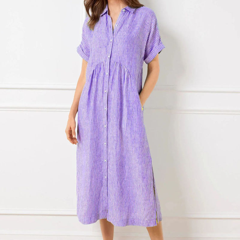 NEW🔥 Striped Lapel Button Down Shirt Dress | With Functional Pockets