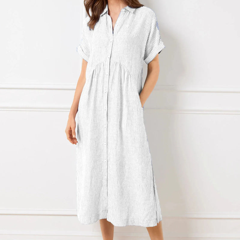 NEW🔥 Striped Lapel Button Down Shirt Dress | With Functional Pockets