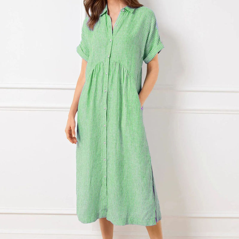 NEW🔥 Striped Lapel Button Down Shirt Dress | With Functional Pockets