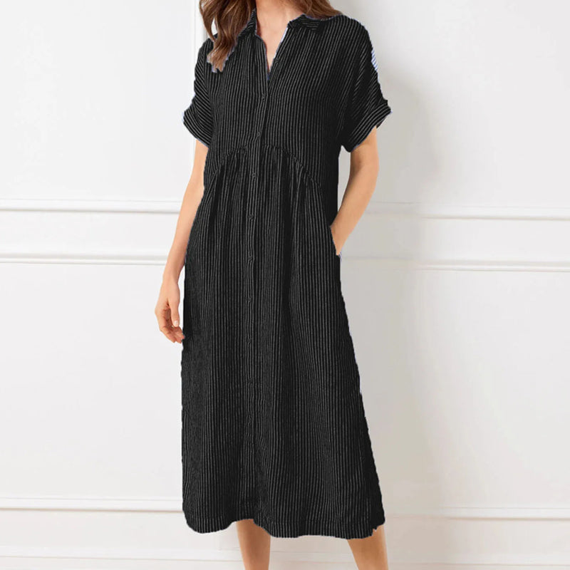 NEW🔥 Striped Lapel Button Down Shirt Dress | With Functional Pockets