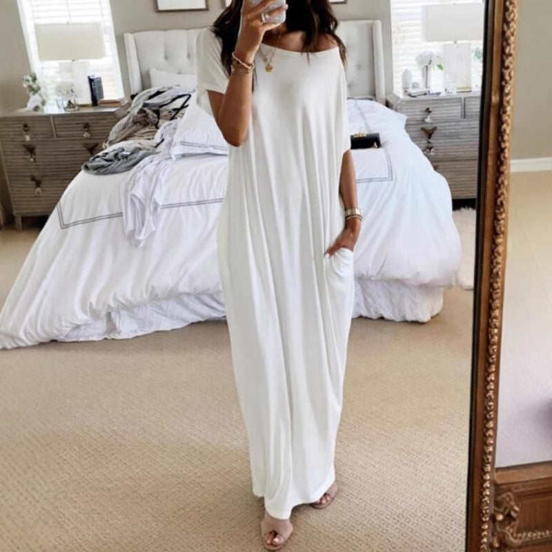 🔥Last Day Special Discount💃Women's Summer Casual Loose Solid Color Short-Sleeve Long Dress