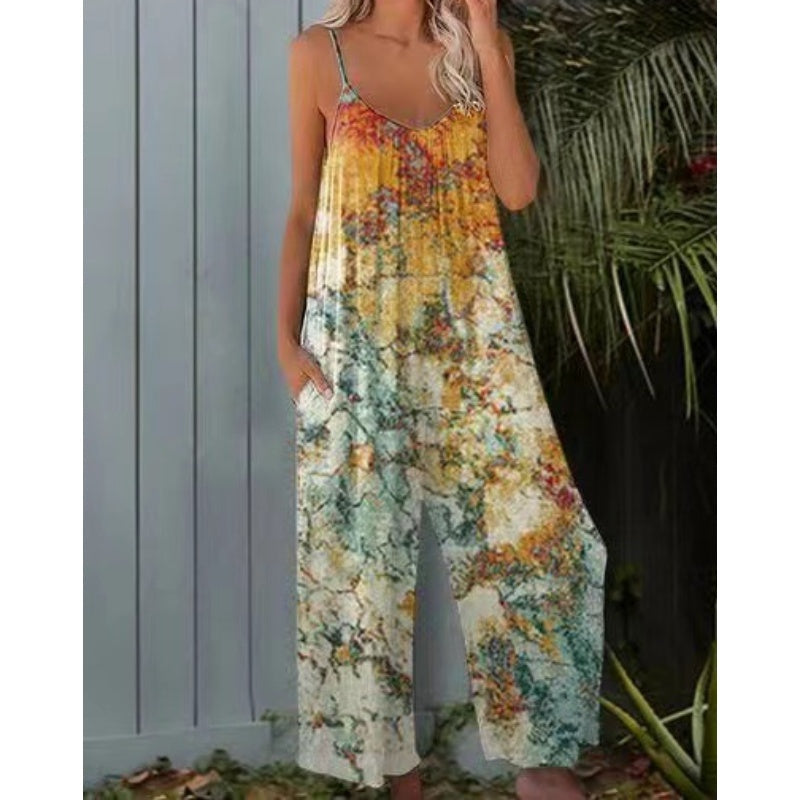 🔥Women's Fashion Spaghetti Strap Printed Jumpsuit