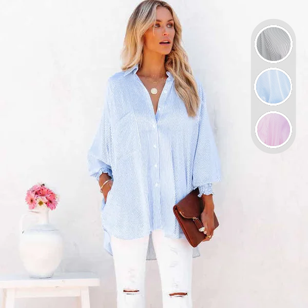 ð¥Women's Striped Shirt with Elastic Sleeves