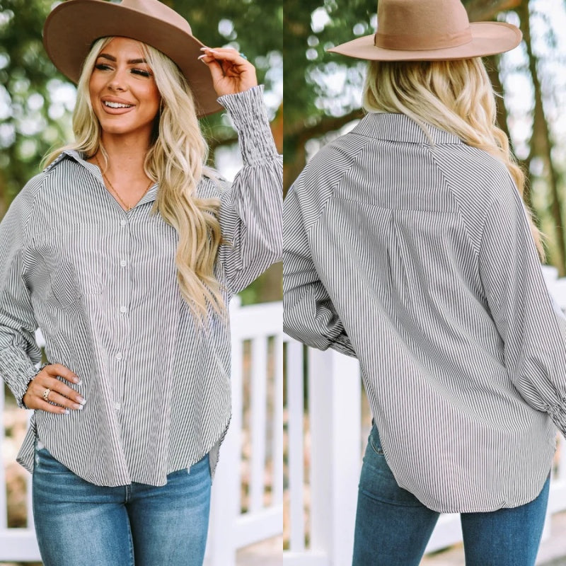 ð¥Women's Striped Shirt with Elastic Sleeves