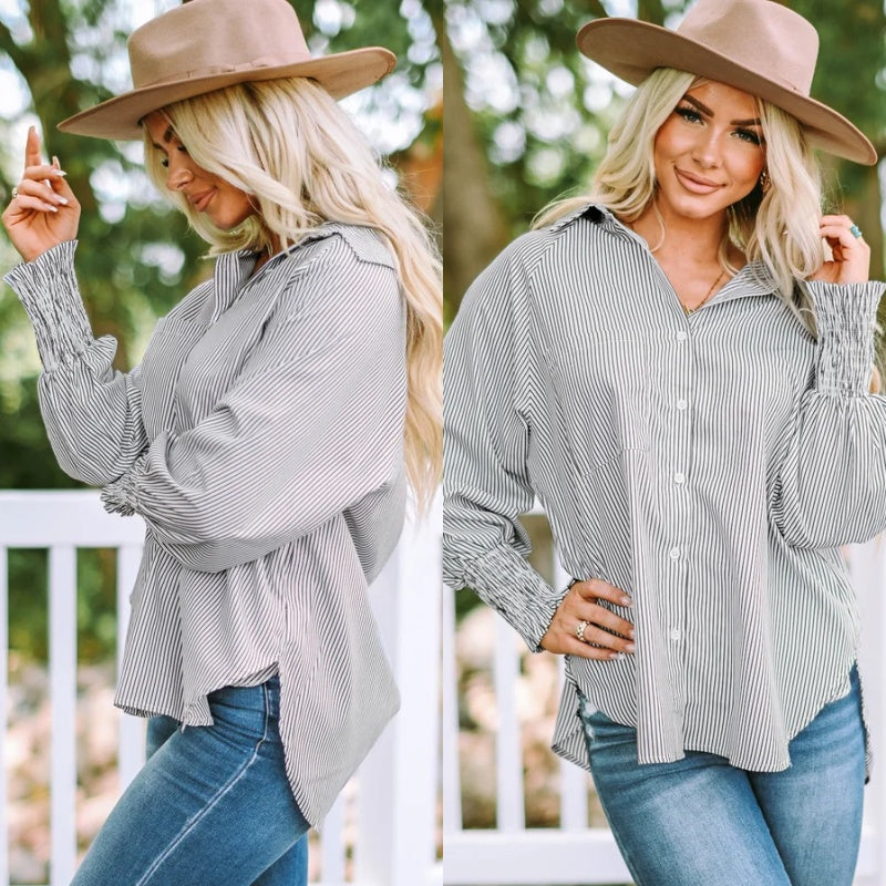 ð¥Women's Striped Shirt with Elastic Sleeves
