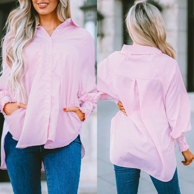 ð¥Women's Striped Shirt with Elastic Sleeves