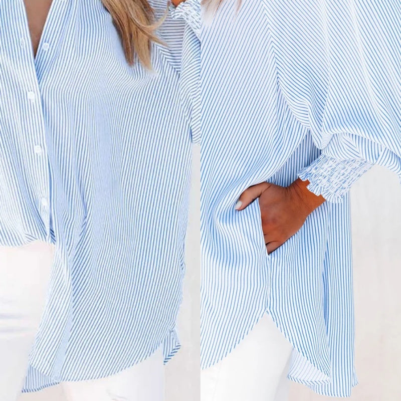 ð¥Women's Striped Shirt with Elastic Sleeves