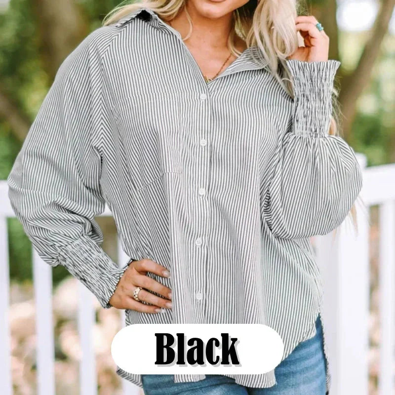 ð¥Women's Striped Shirt with Elastic Sleeves