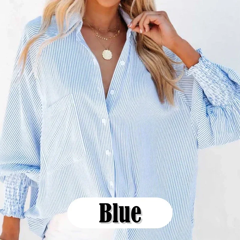 ð¥Women's Striped Shirt with Elastic Sleeves