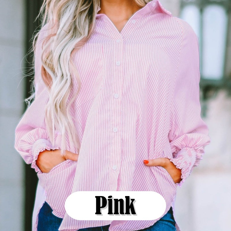ð¥Women's Striped Shirt with Elastic Sleeves