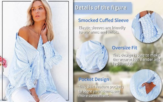 ð¥Women's Striped Shirt with Elastic Sleeves