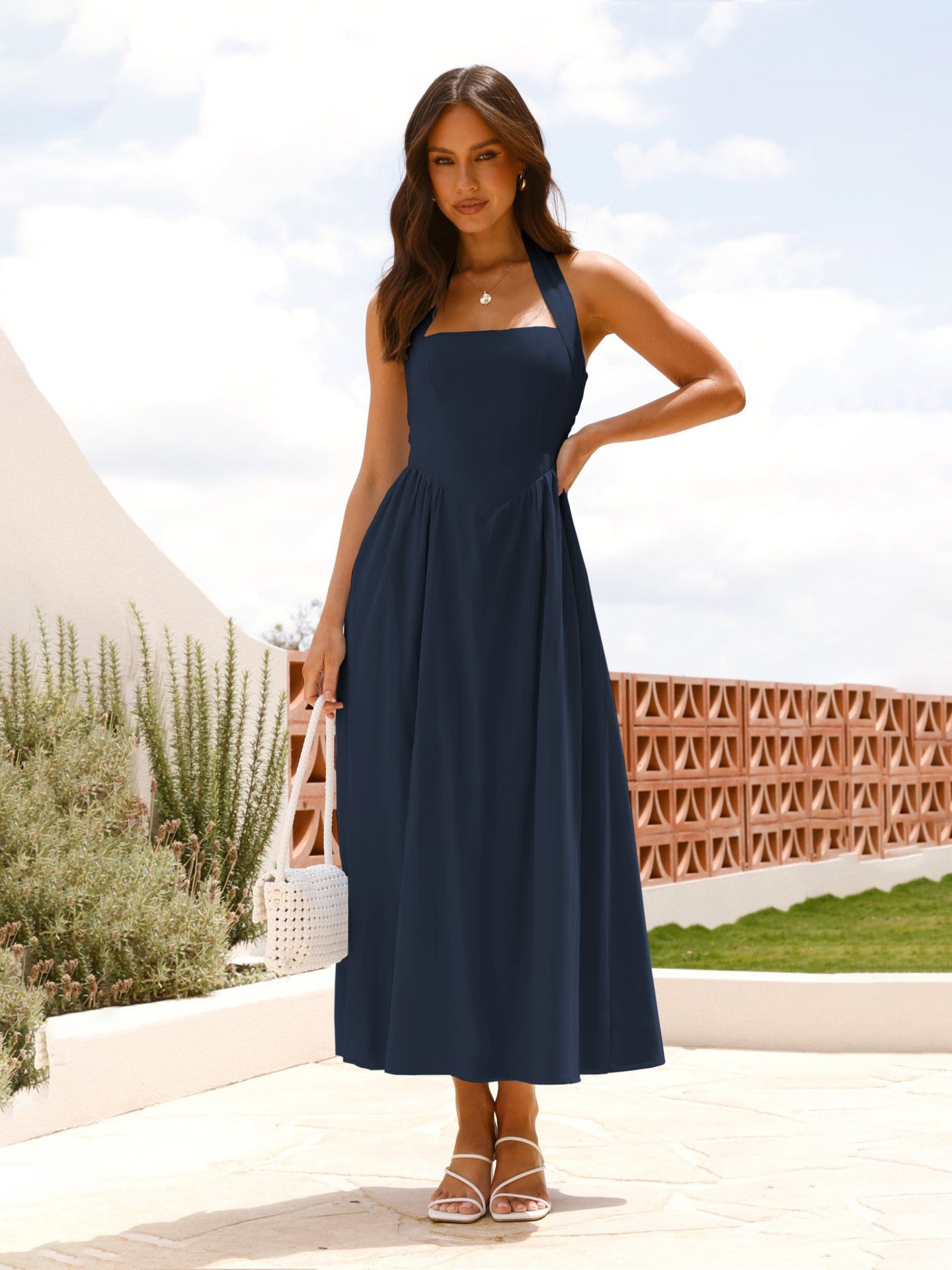 🎉Hot Sale💃Women's Square Neck Slimming Waist Hanging Neck Backless Dresses