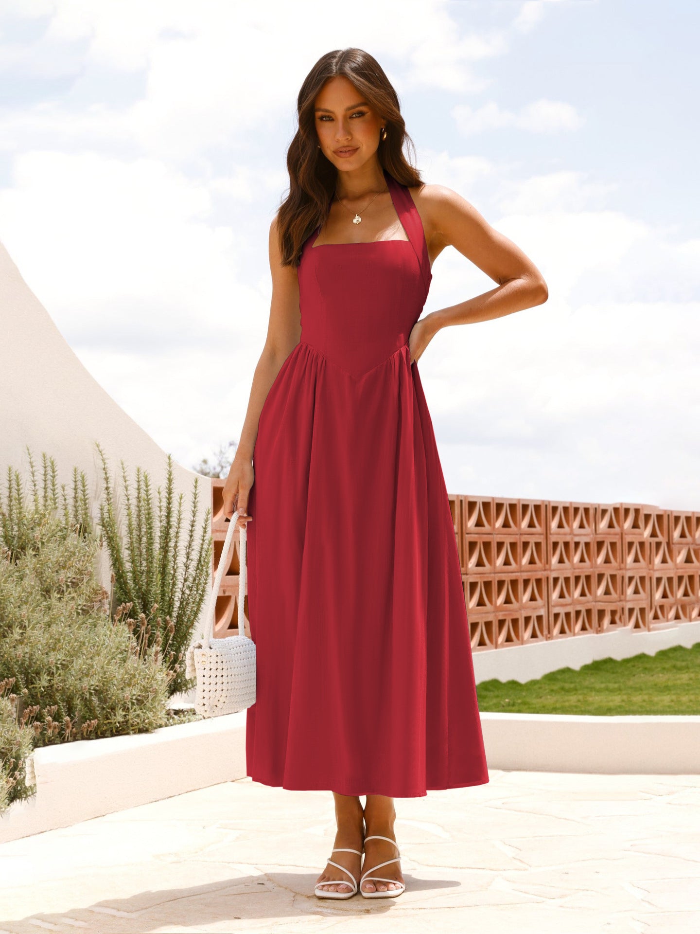 🎉Hot Sale💃Women's Square Neck Slimming Waist Hanging Neck Backless Dresses