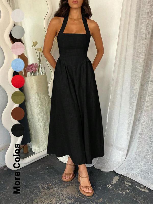 🎉Hot Sale💃Women's Square Neck Slimming Waist Hanging Neck Backless Dresses