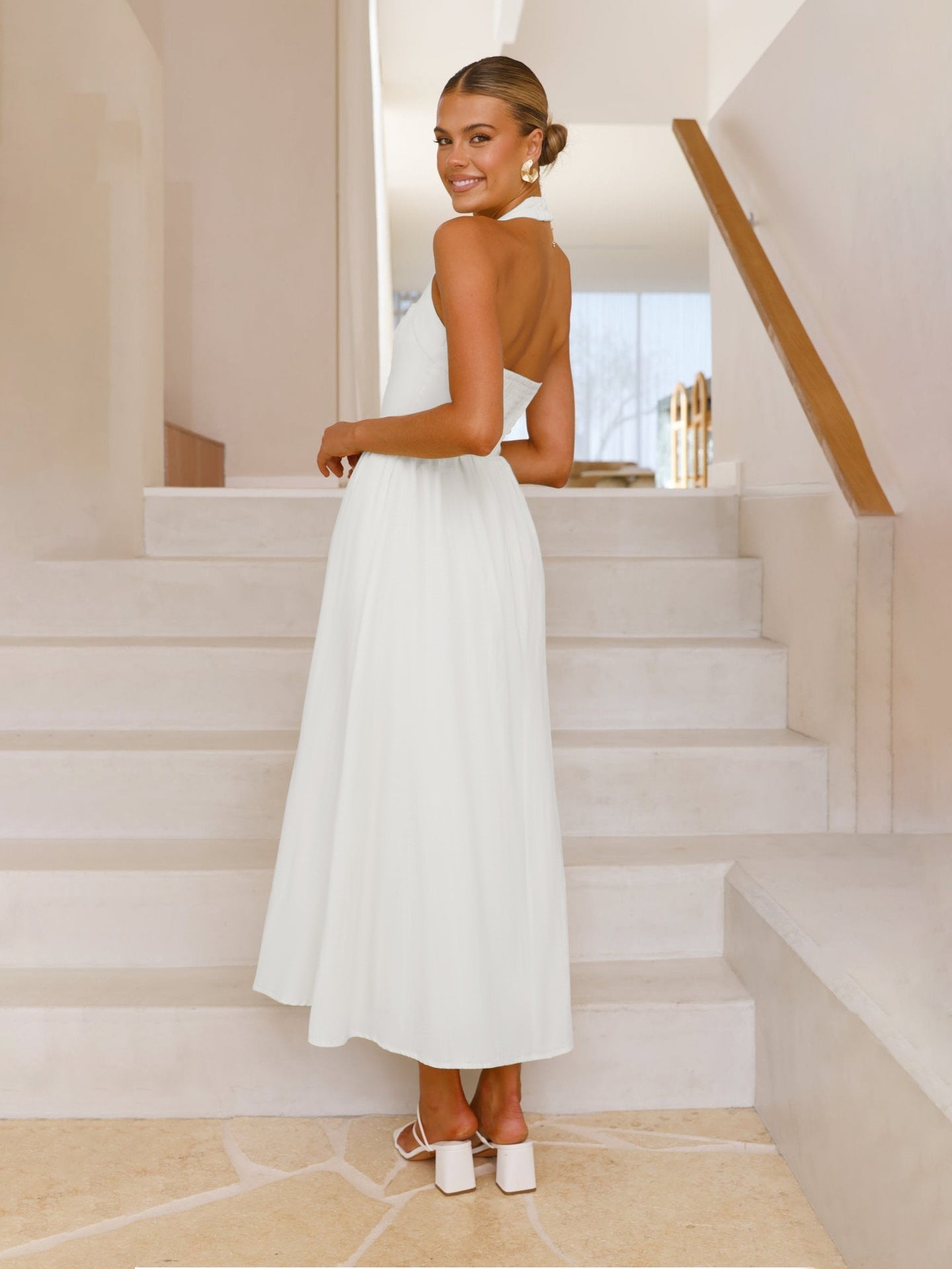 🎉Hot Sale💃Women's Square Neck Slimming Waist Hanging Neck Backless Dresses