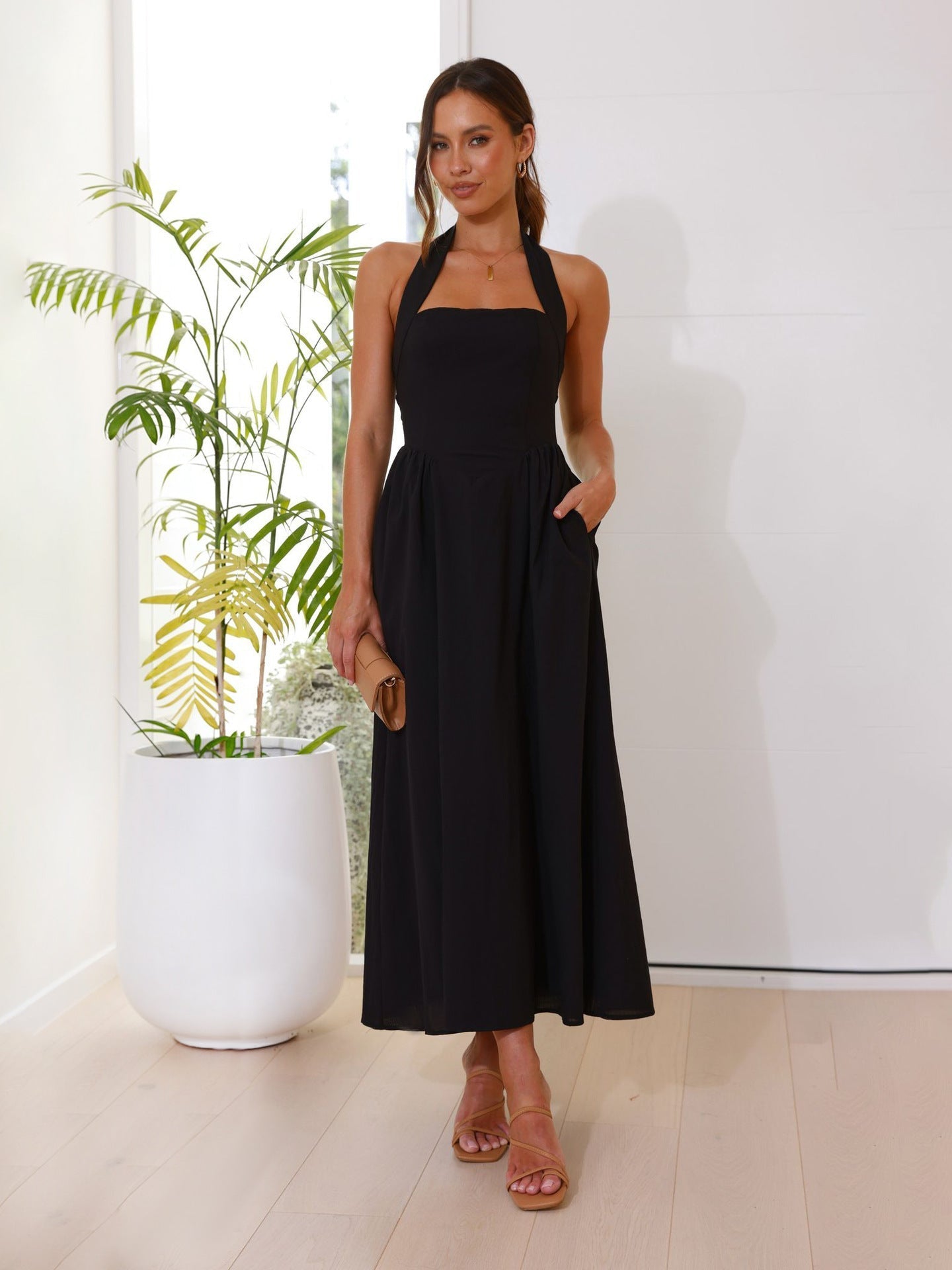 🎉Hot Sale💃Women's Square Neck Slimming Waist Hanging Neck Backless Dresses