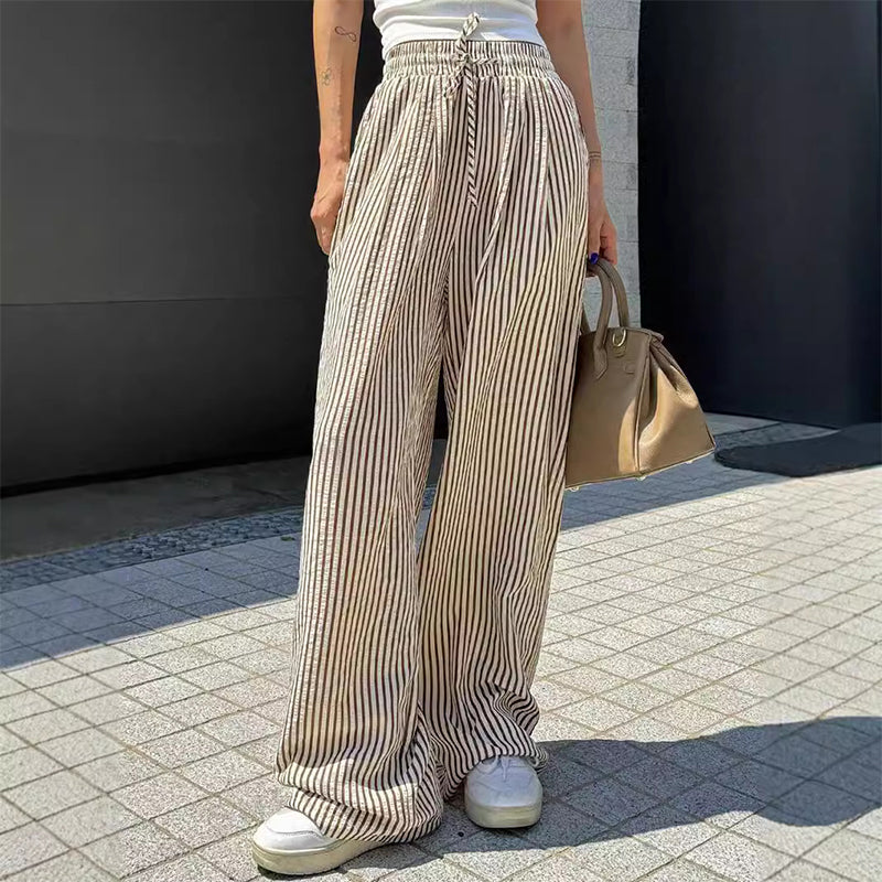 Women's Casual Vertical Stripe Drawstring Pants