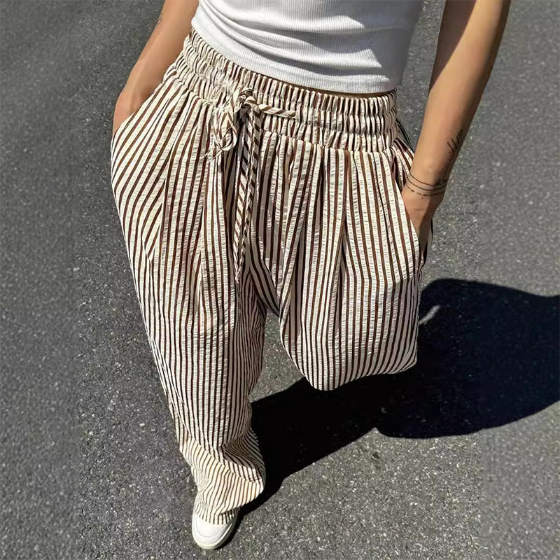 Women's Casual Vertical Stripe Drawstring Pants
