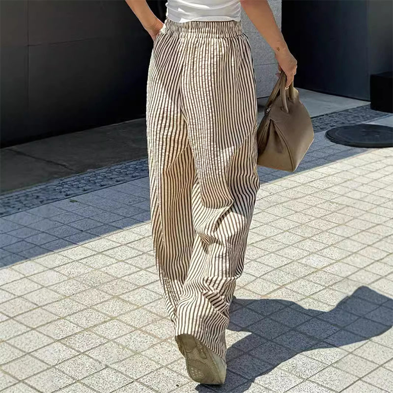 Women's Casual Vertical Stripe Drawstring Pants
