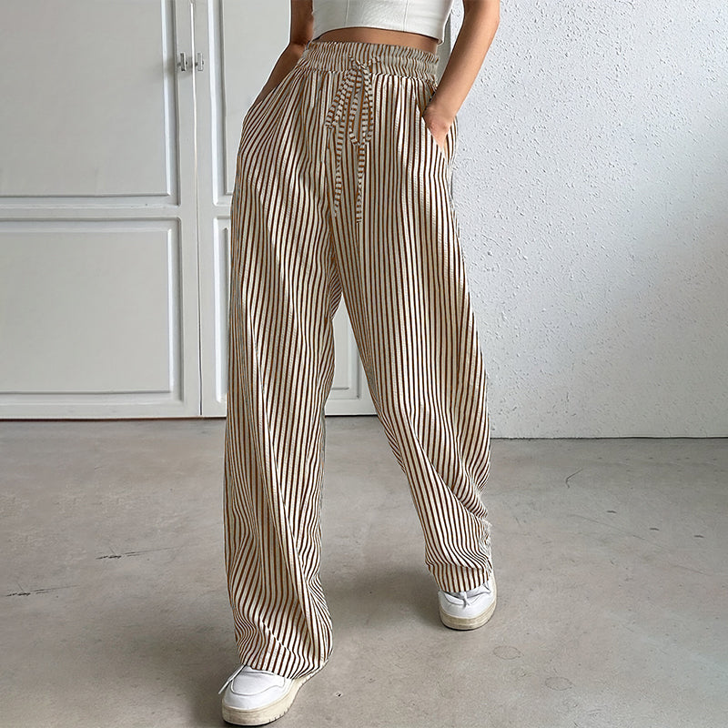 Women's Casual Vertical Stripe Drawstring Pants