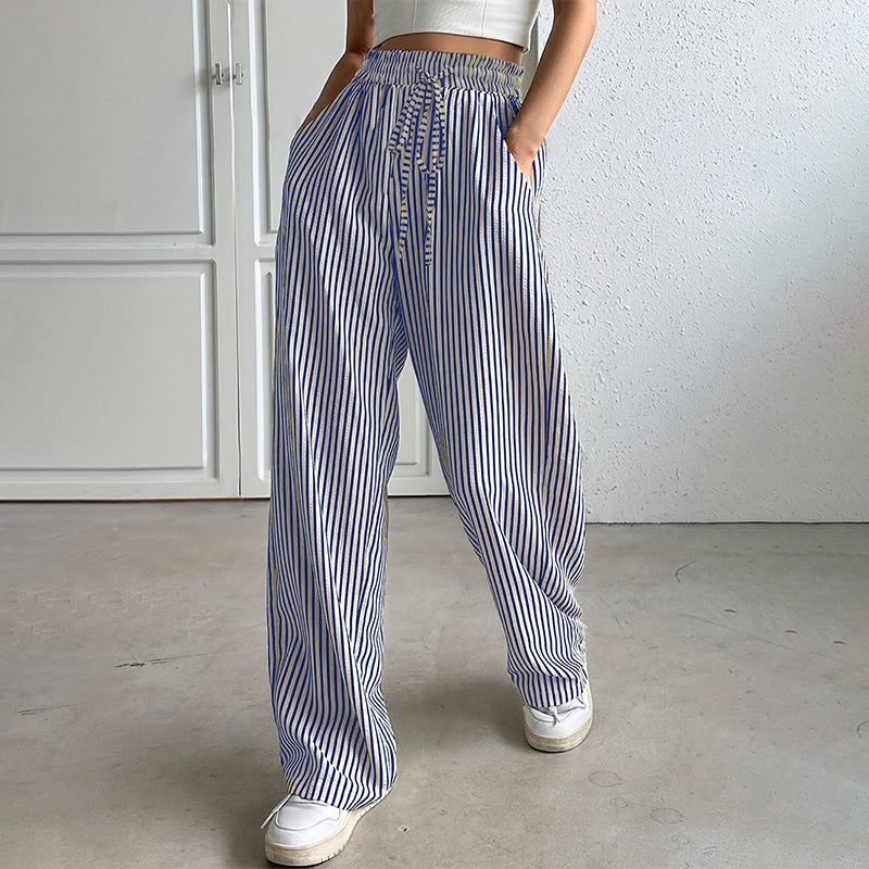 Women's Casual Vertical Stripe Drawstring Pants