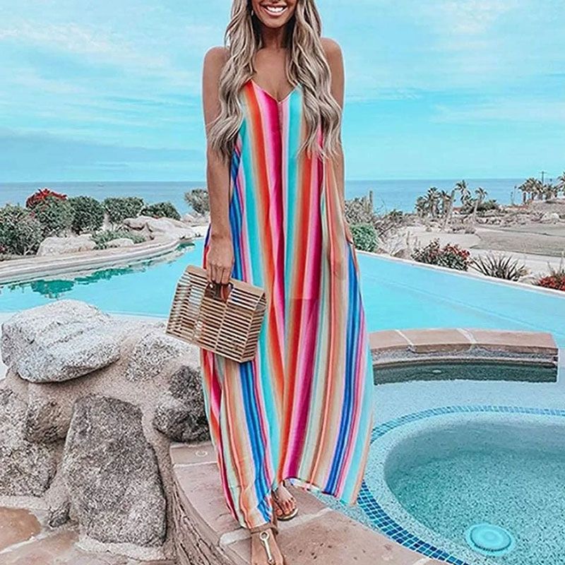 ๐๐Rainbow stripe maxi dress, like a splendid rainbow, add colors to your life! ๐