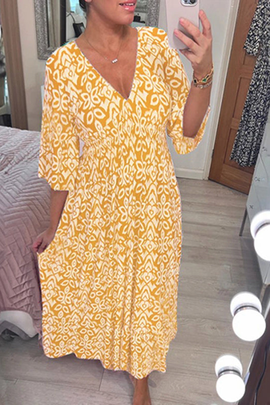 (š„Hot Saleš„)Casual print, V-neck long dress, exudes charming appeal!ļ¼