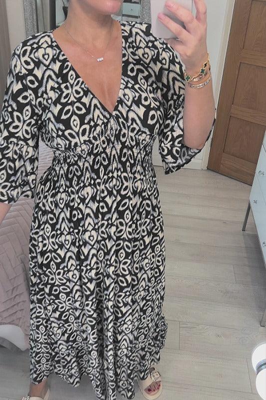 (š„Hot Saleš„)Casual print, V-neck long dress, exudes charming appeal!ļ¼