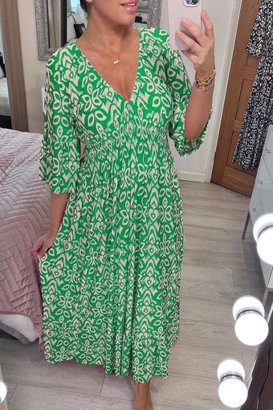 (š„Hot Saleš„)Casual print, V-neck long dress, exudes charming appeal!ļ¼