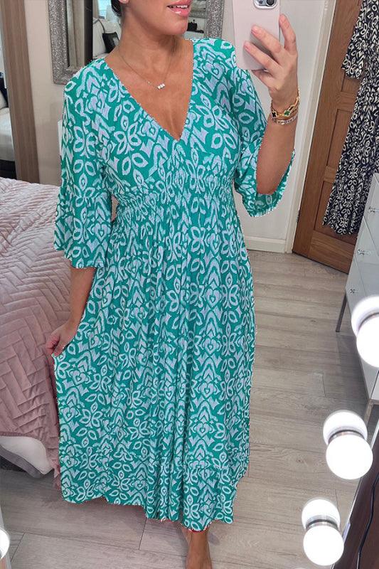 (š„Hot Saleš„)Casual print, V-neck long dress, exudes charming appeal!ļ¼