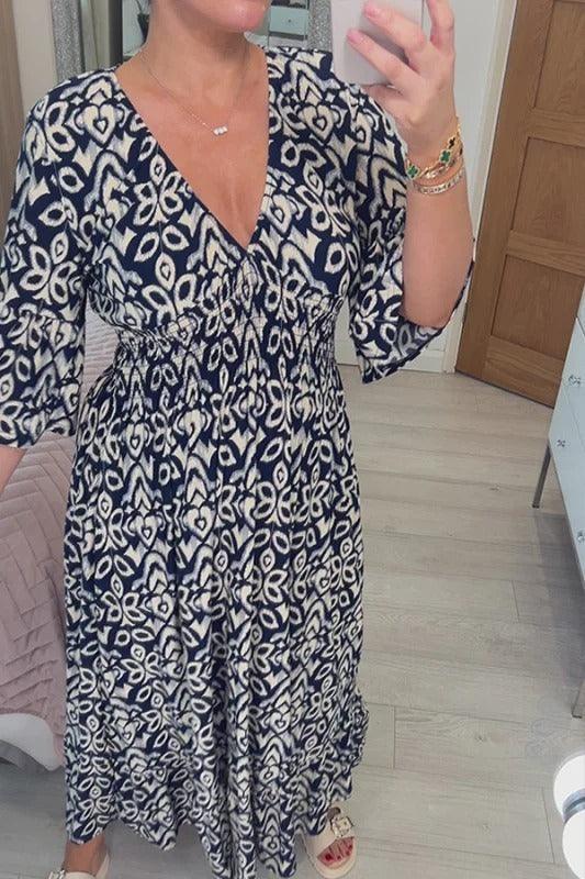 (š„Hot Saleš„)Casual print, V-neck long dress, exudes charming appeal!ļ¼
