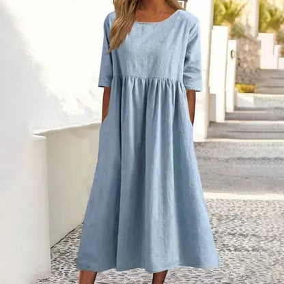 🔥Summer Hot Sale -Round Neck Pocket Halter Cotton Dress
