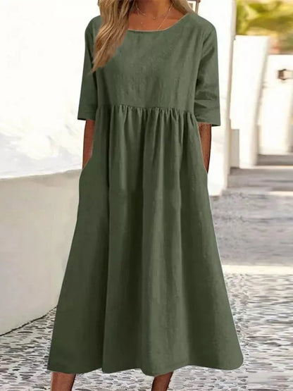 🔥Summer Hot Sale -Round Neck Pocket Halter Cotton Dress