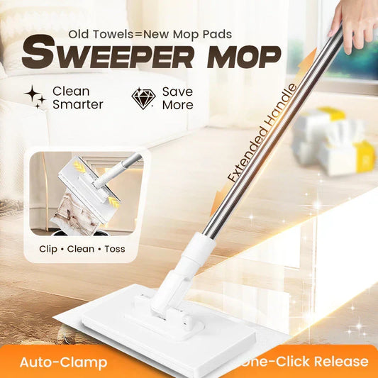 Extendable Telescopic Disposable Flat Clip Mop, 360° Swivel Lightweight Floor Mop