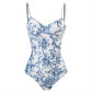 🌟Last Day 49% OFF-Women's Plants Print Contrast Mesh Swimsuit Set