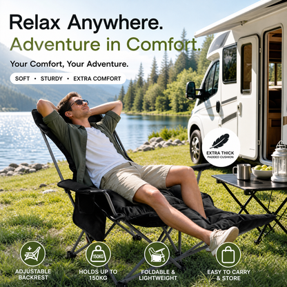 Portable, adjustable folding chair for outdoor use – Lightweight, sturdy & versatile – Ideal for the garden, camping, the beach or the patio – easy to carry and set up
