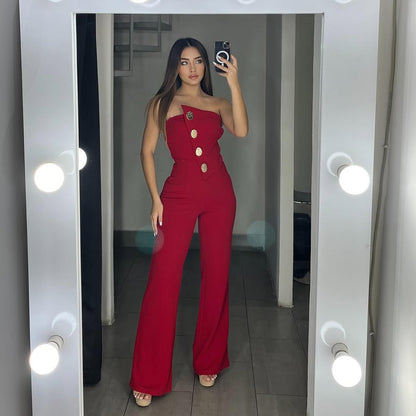🎉What should I wear tomorrow? 🛍️Sleeveless Button Embellished Wide Leg Jumpsuit
