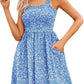 Women's Summer Dresses Casual Square Neck Floral Sundress With Pockets