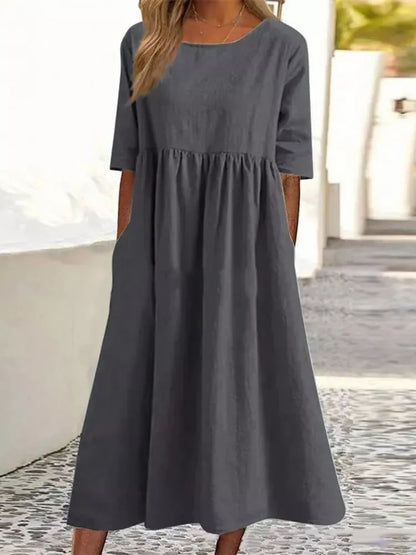 🔥Summer Hot Sale -Round Neck Pocket Halter Cotton Dress