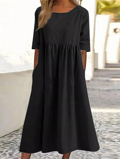 🔥Summer Hot Sale -Round Neck Pocket Halter Cotton Dress