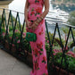 🌸Spring Specials💐 Cheongsam Style Rose Floral Print Tiered Flare Sleeve Stretch Maxi Dress