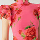 🌸Spring Specials💐 Cheongsam Style Rose Floral Print Tiered Flare Sleeve Stretch Maxi Dress
