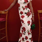 🌸Spring Specials💐 Cheongsam Style Rose Floral Print Tiered Flare Sleeve Stretch Maxi Dress