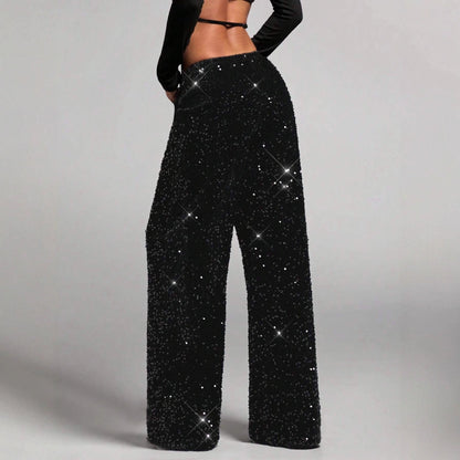 💖LAST DAY SALE 50% OFF💃Women's Sequin Sparkle Wide Leg Pants with Elastic Waistband